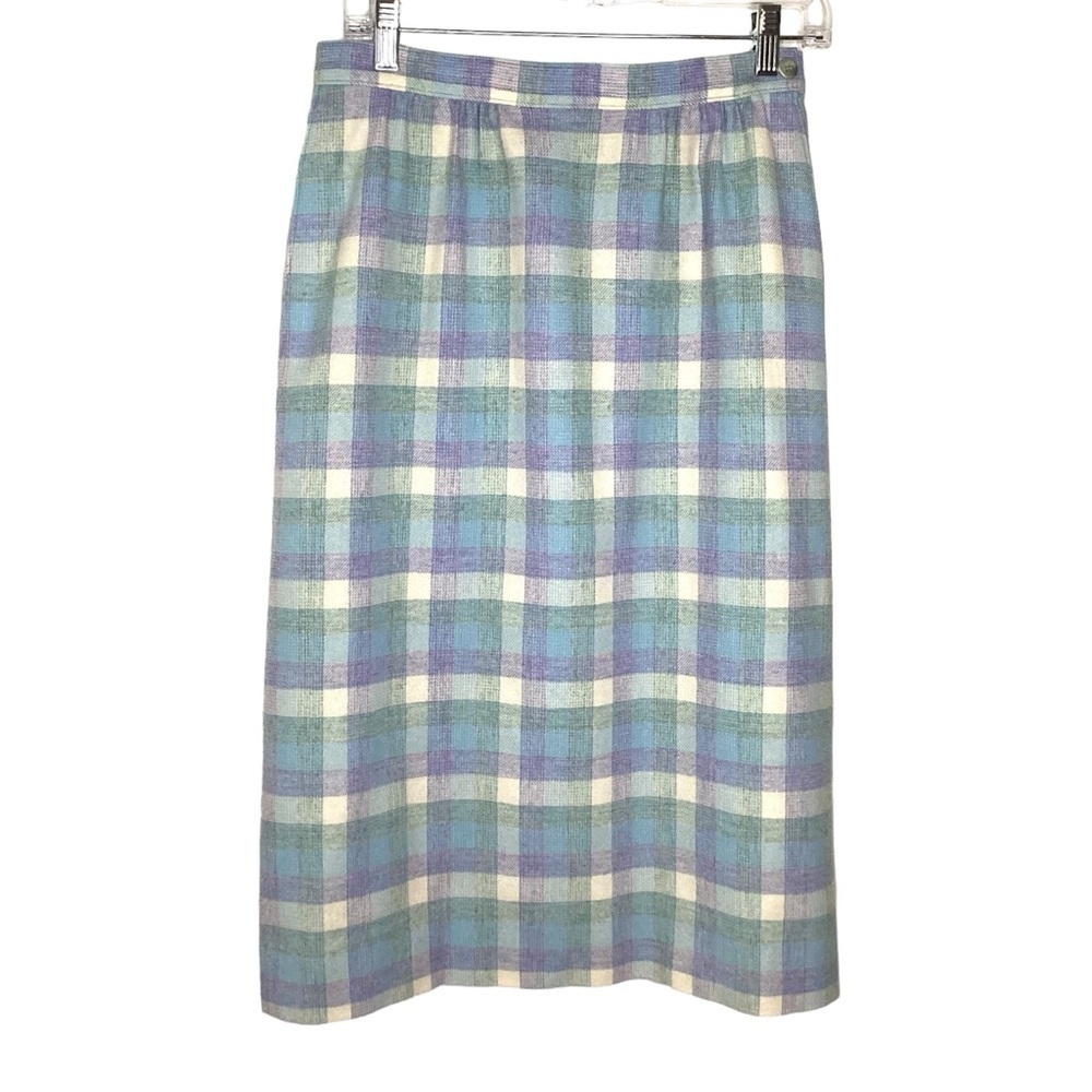 Pendleton Skirt Sz 8 Blue Vintage Virgin Wool Midi Plaid Pockets EUC - Picture 3 of 7